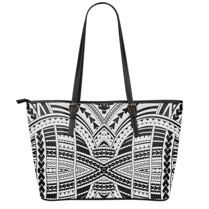 Black And White Maori Tribal Print Leather Tote Bag