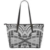 Black And White Maori Tribal Print Leather Tote Bag