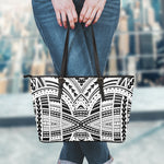 Black And White Maori Tribal Print Leather Tote Bag