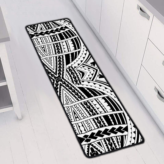 Black And White Maori Tribal Print Long Kitchen Mat