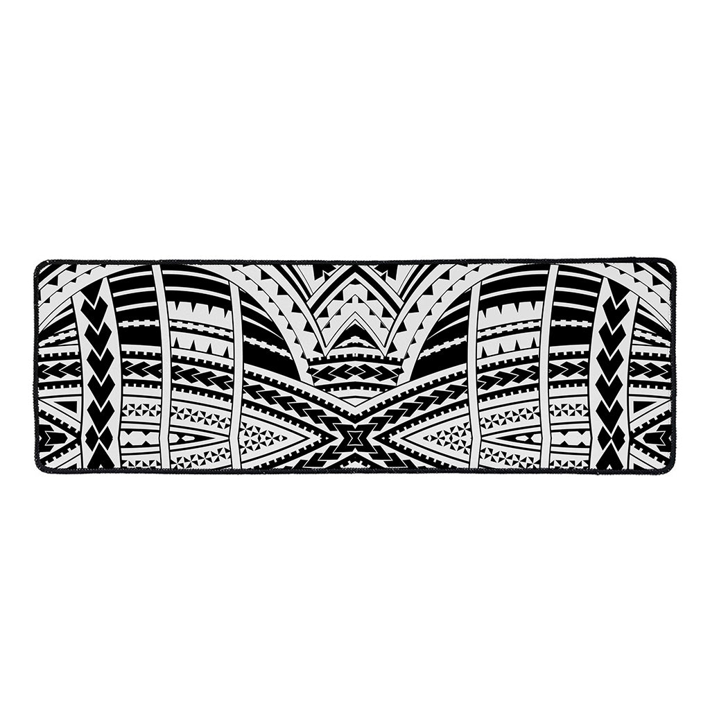 Black And White Maori Tribal Print Long Kitchen Mat