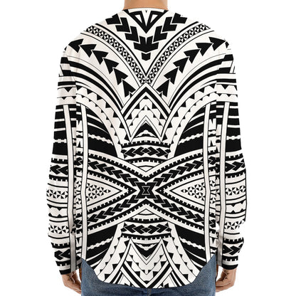 Black And White Maori Tribal Print Long Sleeve Baseball Jersey