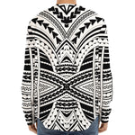 Black And White Maori Tribal Print Long Sleeve Baseball Jersey