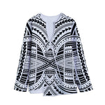 Black And White Maori Tribal Print Long Sleeve Short Coat