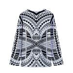 Black And White Maori Tribal Print Long Sleeve Short Coat