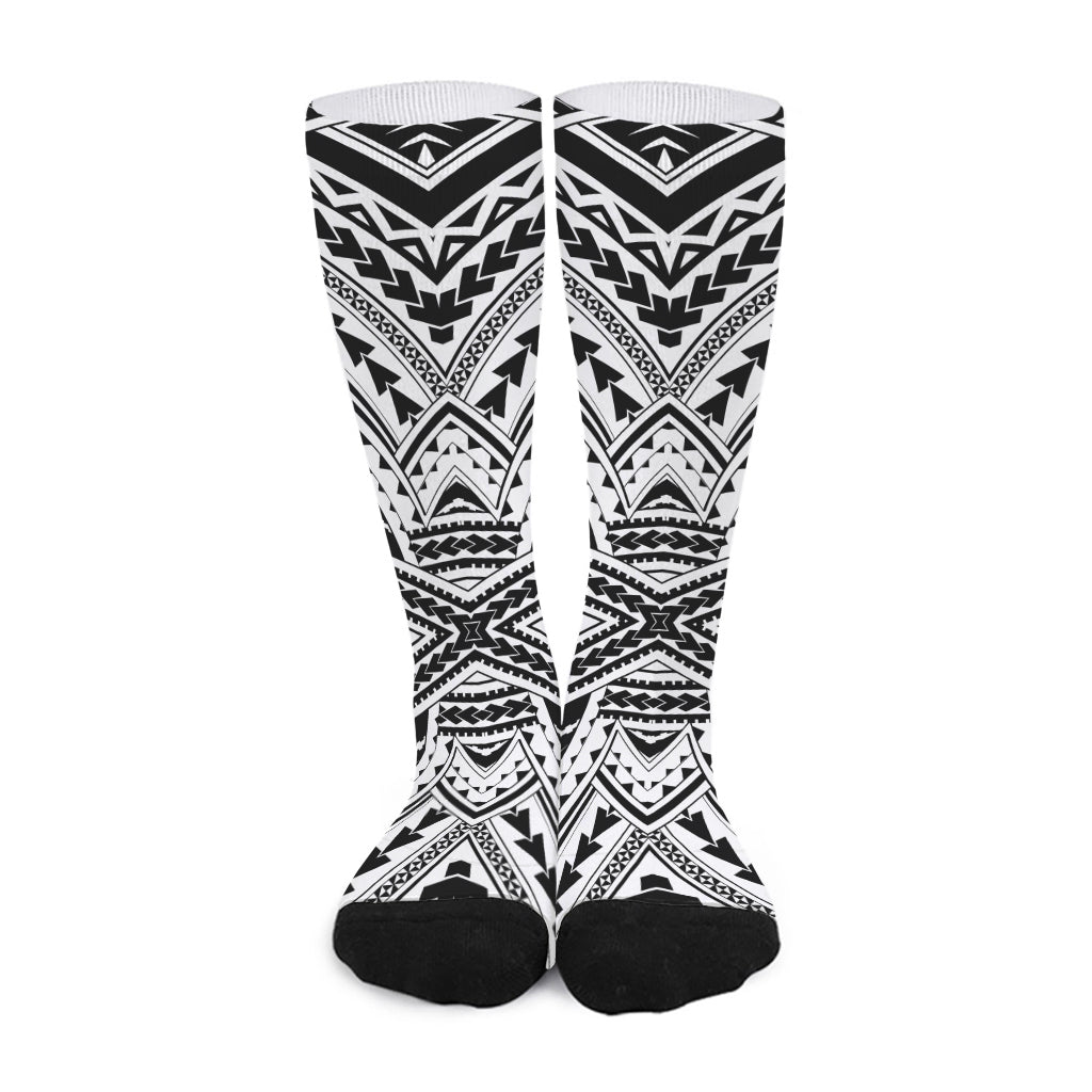 Black And White Maori Tribal Print Long Socks