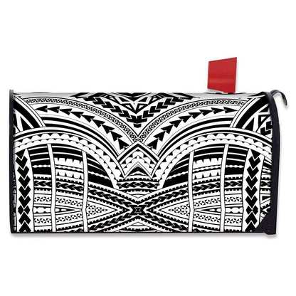 Black And White Maori Tribal Print Mailbox Cover