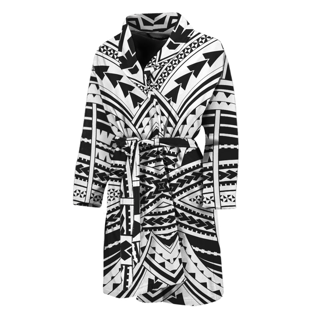 Black And White Maori Tribal Print Men's Bathrobe