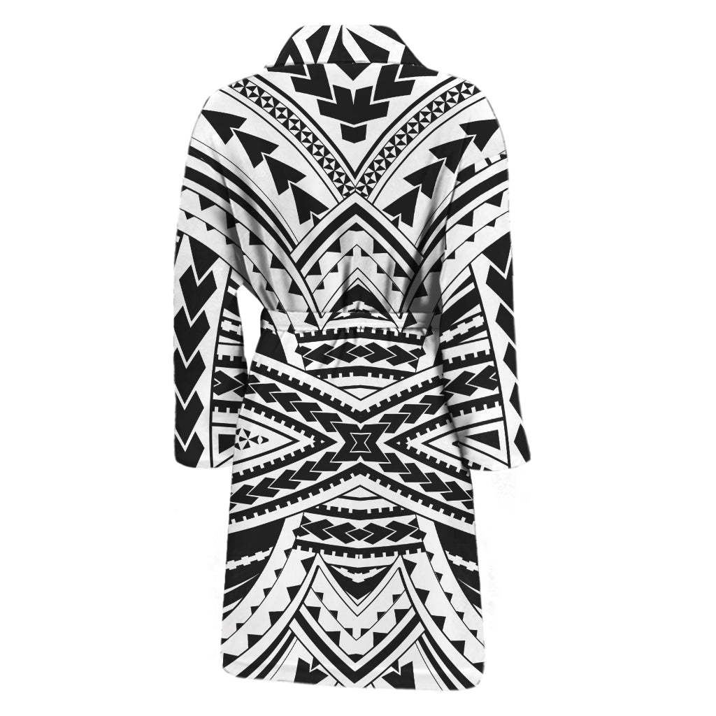 Black And White Maori Tribal Print Men's Bathrobe