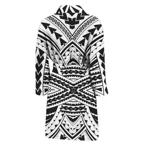 Black And White Maori Tribal Print Men's Bathrobe