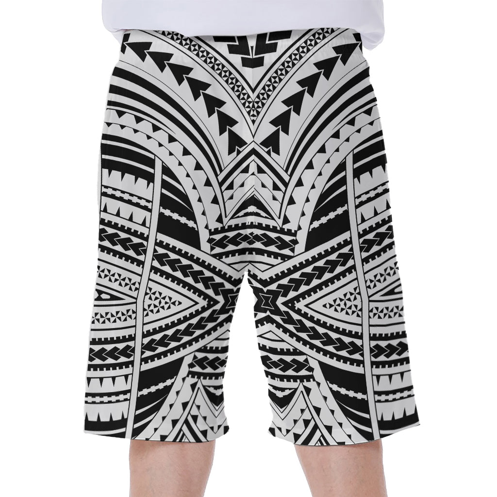 Black And White Maori Tribal Print Men's Beach Shorts
