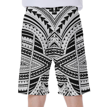 Black And White Maori Tribal Print Men's Beach Shorts
