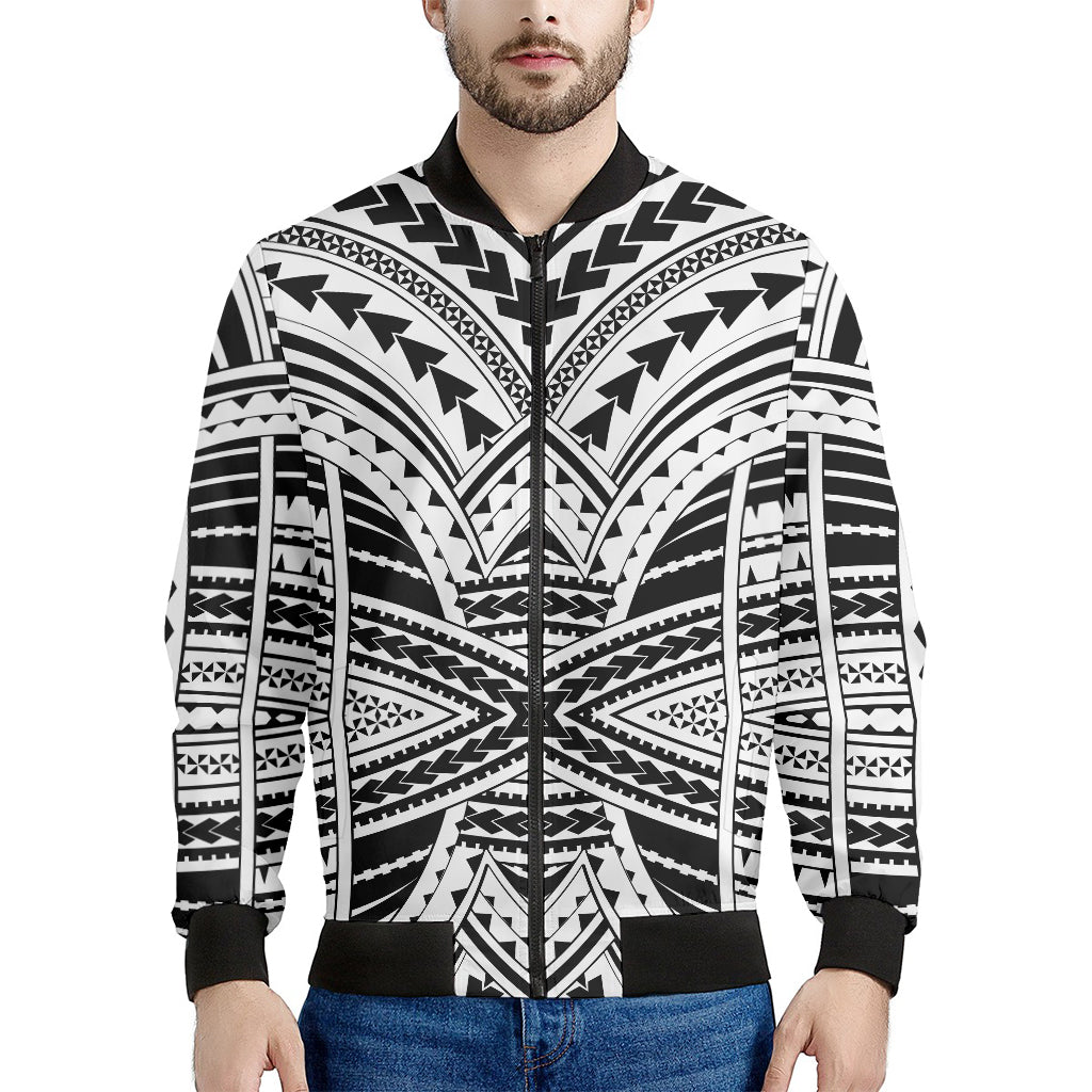 Black And White Maori Tribal Print Men's Bomber Jacket