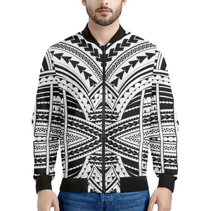 Black And White Maori Tribal Print Men's Bomber Jacket