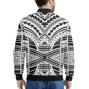 Black And White Maori Tribal Print Men's Bomber Jacket