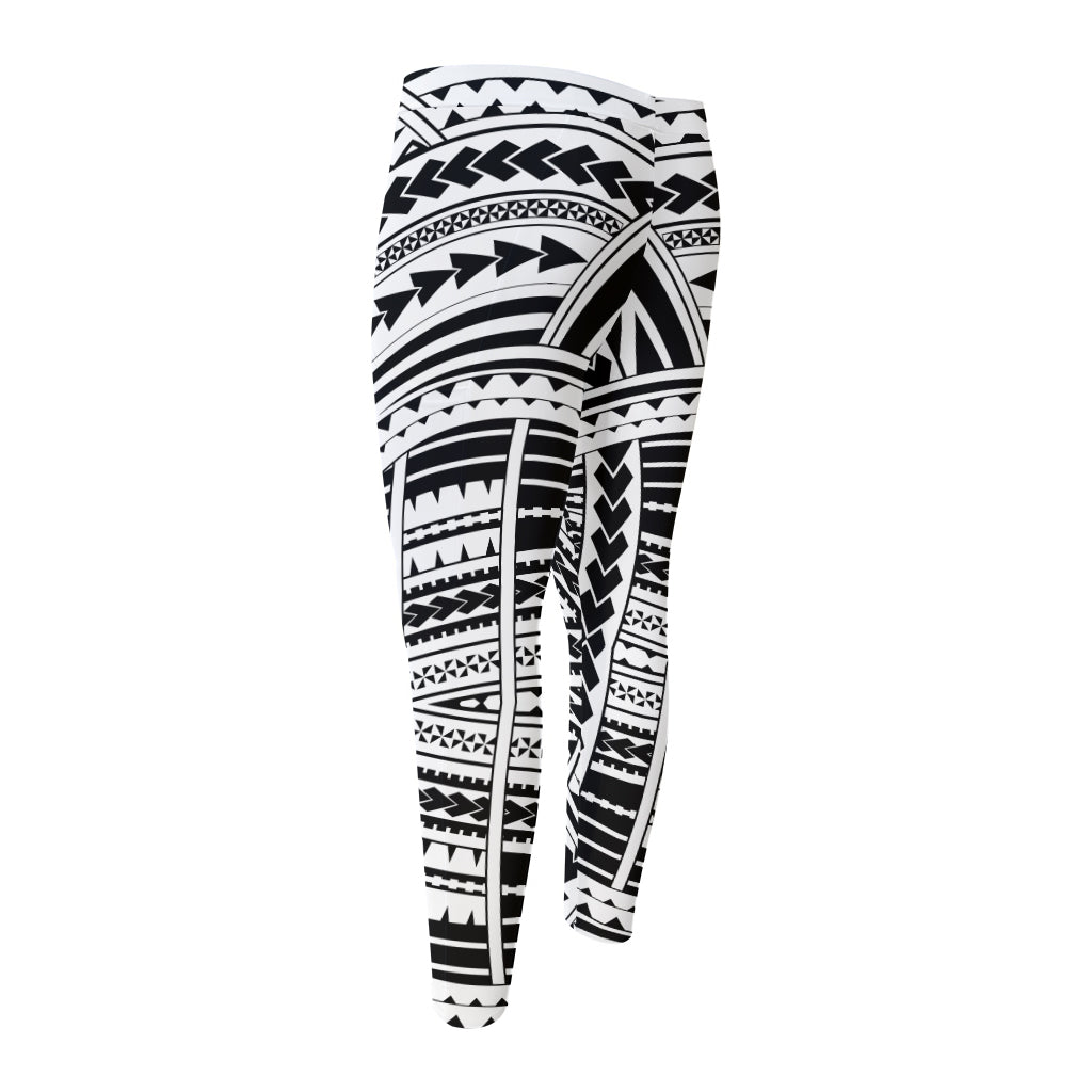 Black And White Maori Tribal Print Men's Compression Pants