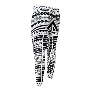 Black And White Maori Tribal Print Men's Compression Pants