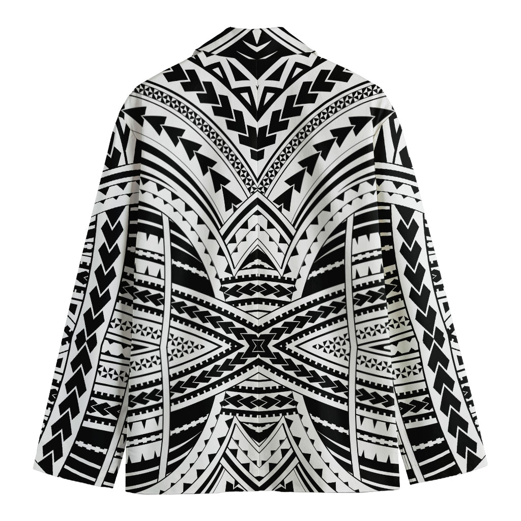 Black And White Maori Tribal Print Men's Cotton Blazer