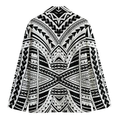 Black And White Maori Tribal Print Men's Cotton Blazer