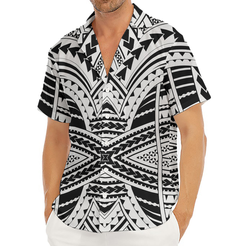 Black And White Maori Tribal Print Men's Deep V-Neck Shirt