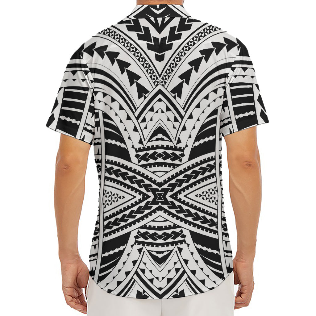 Black And White Maori Tribal Print Men's Deep V-Neck Shirt