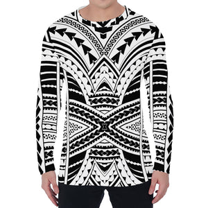 Black And White Maori Tribal Print Men's Long Sleeve T-Shirt