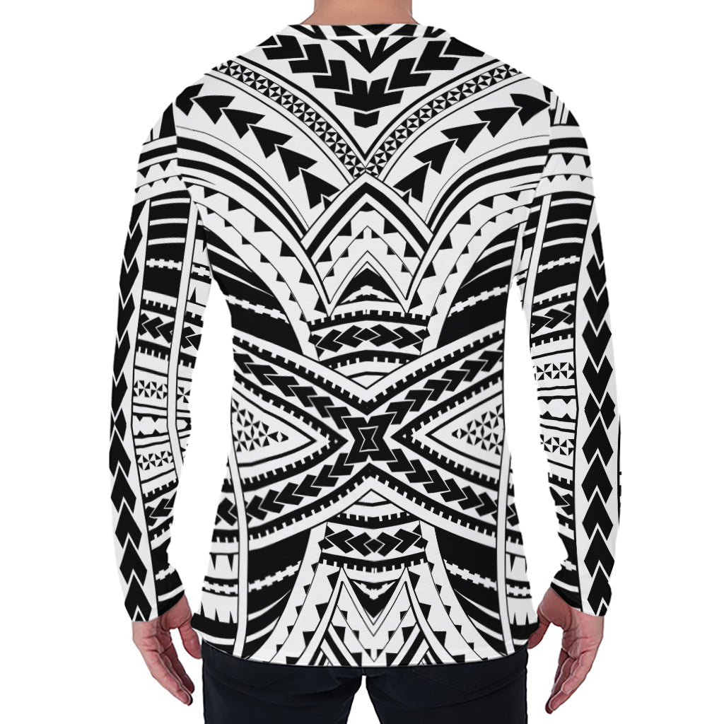 Black And White Maori Tribal Print Men's Long Sleeve T-Shirt