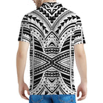Black And White Maori Tribal Print Men's Polo Shirt