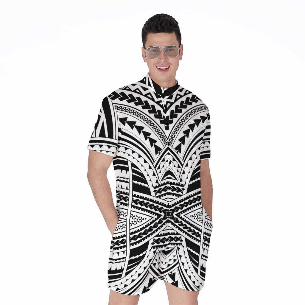 Black And White Maori Tribal Print Men's Rompers
