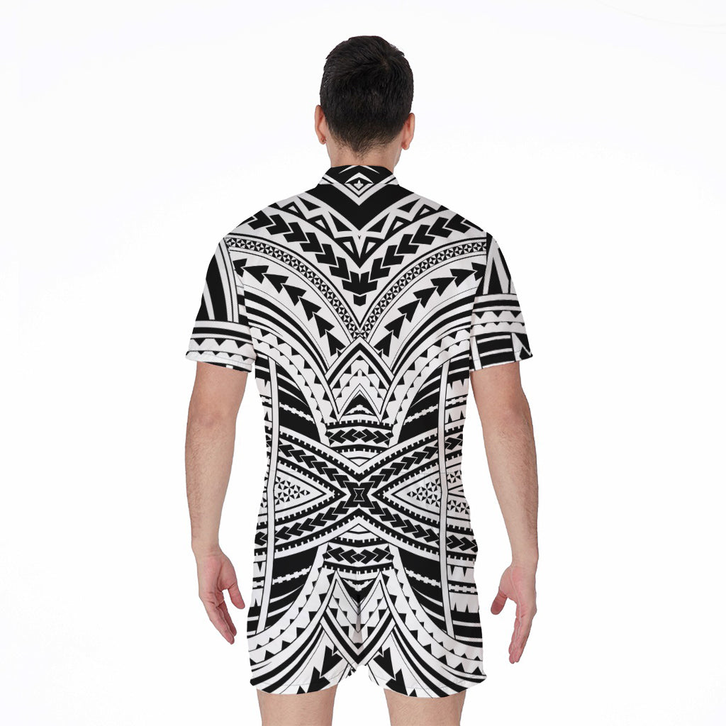 Black And White Maori Tribal Print Men's Rompers