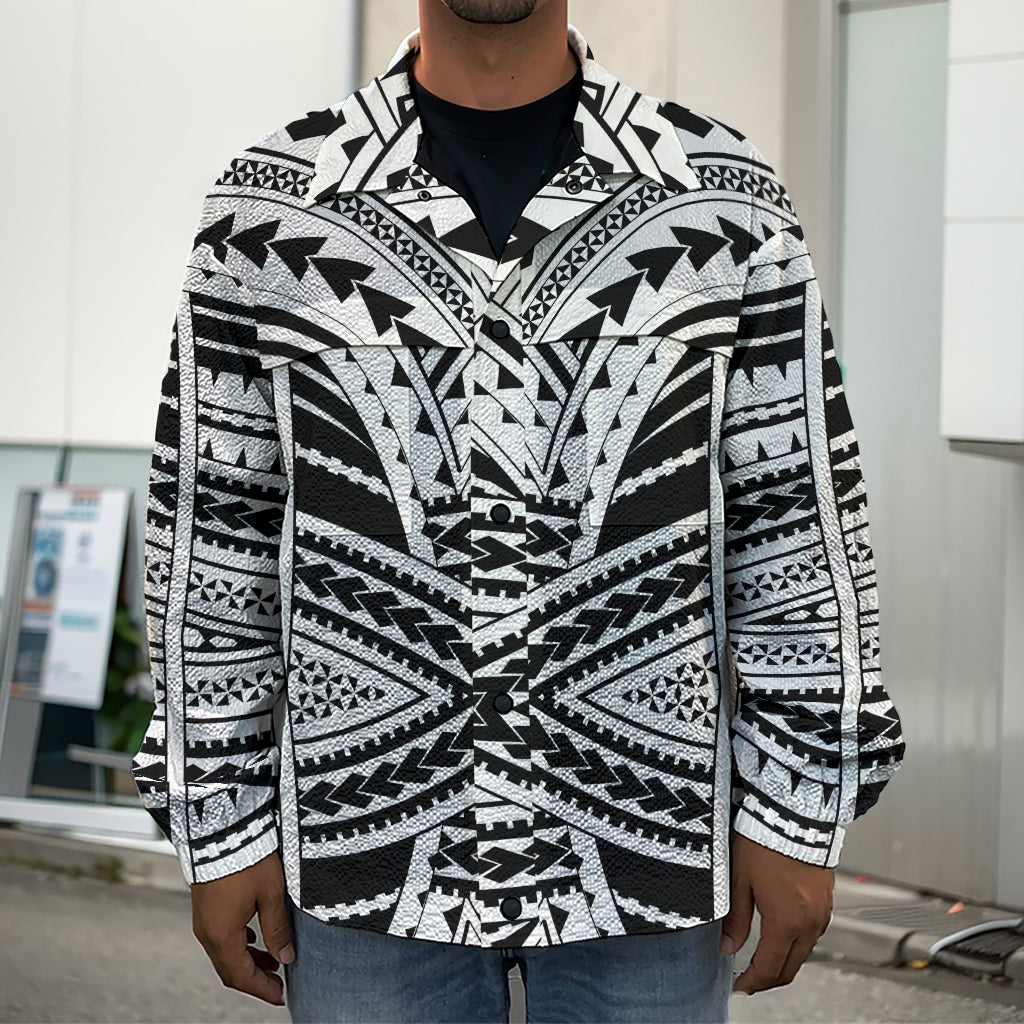 Black And White Maori Tribal Print Men's Shirt Jacket