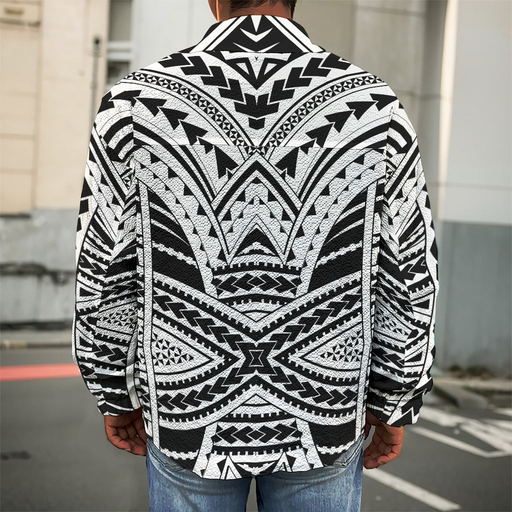 Black And White Maori Tribal Print Men's Shirt Jacket