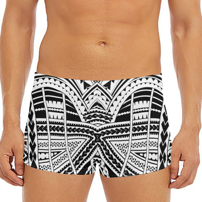 Black And White Maori Tribal Print Men's Short Boxer Briefs