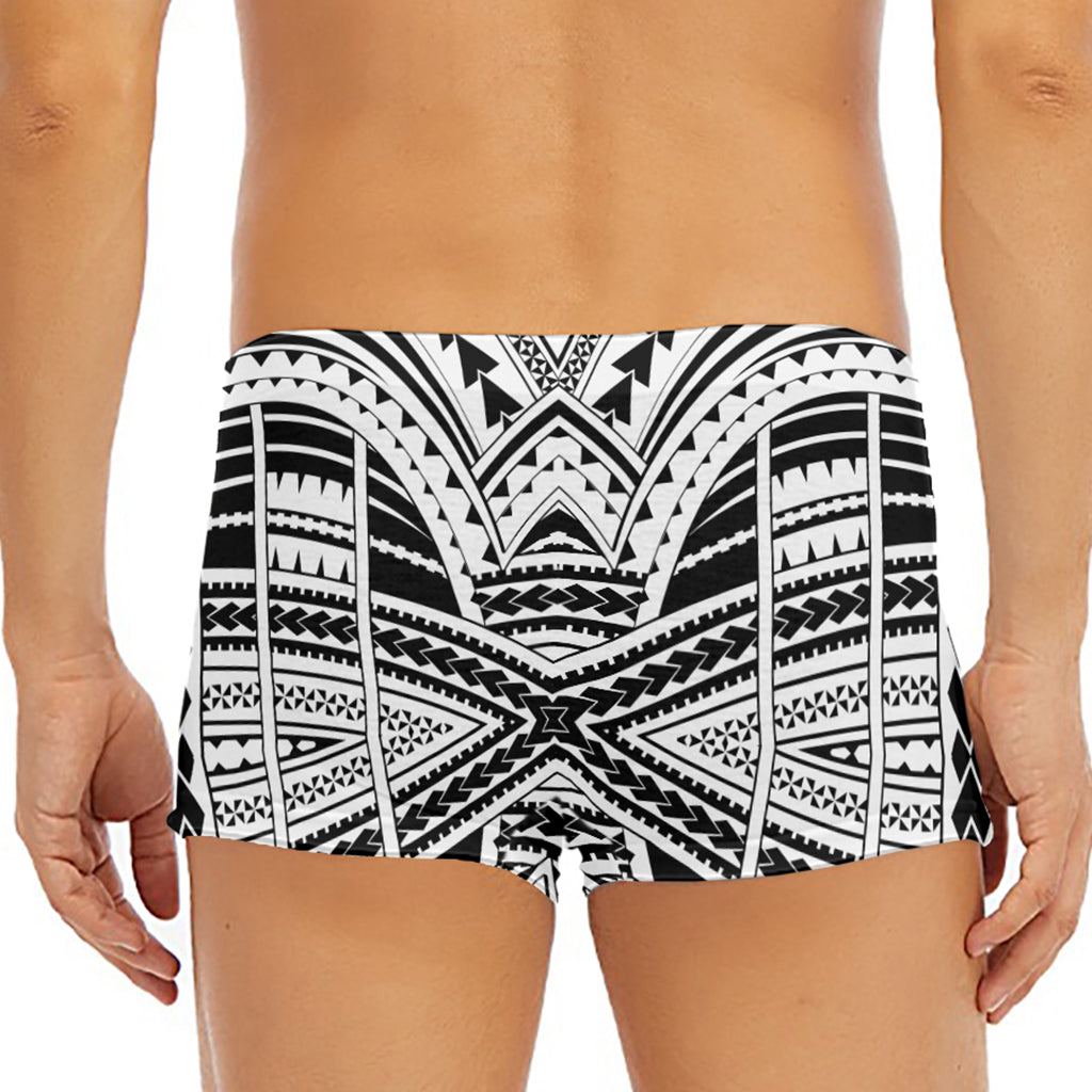 Black And White Maori Tribal Print Men's Short Boxer Briefs