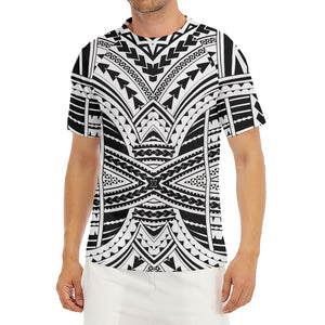 Black And White Maori Tribal Print Men's Short Sleeve Rash Guard