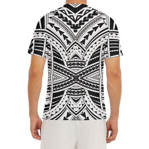 Black And White Maori Tribal Print Men's Short Sleeve Rash Guard