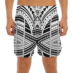 Black And White Maori Tribal Print Men's Split Running Shorts