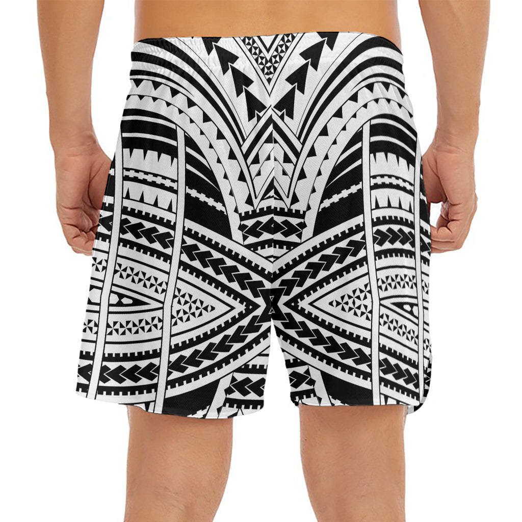 Black And White Maori Tribal Print Men's Split Running Shorts