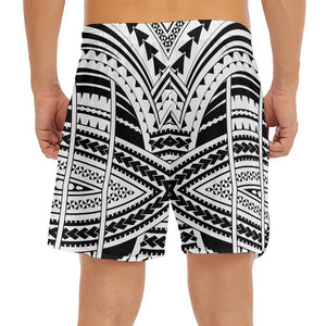 Black And White Maori Tribal Print Men's Split Running Shorts