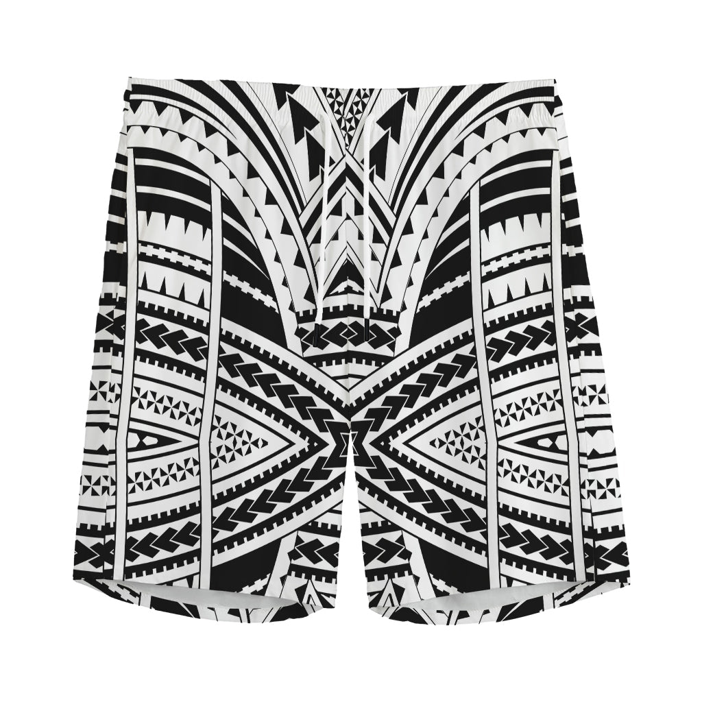 Black And White Maori Tribal Print Men's Sports Shorts