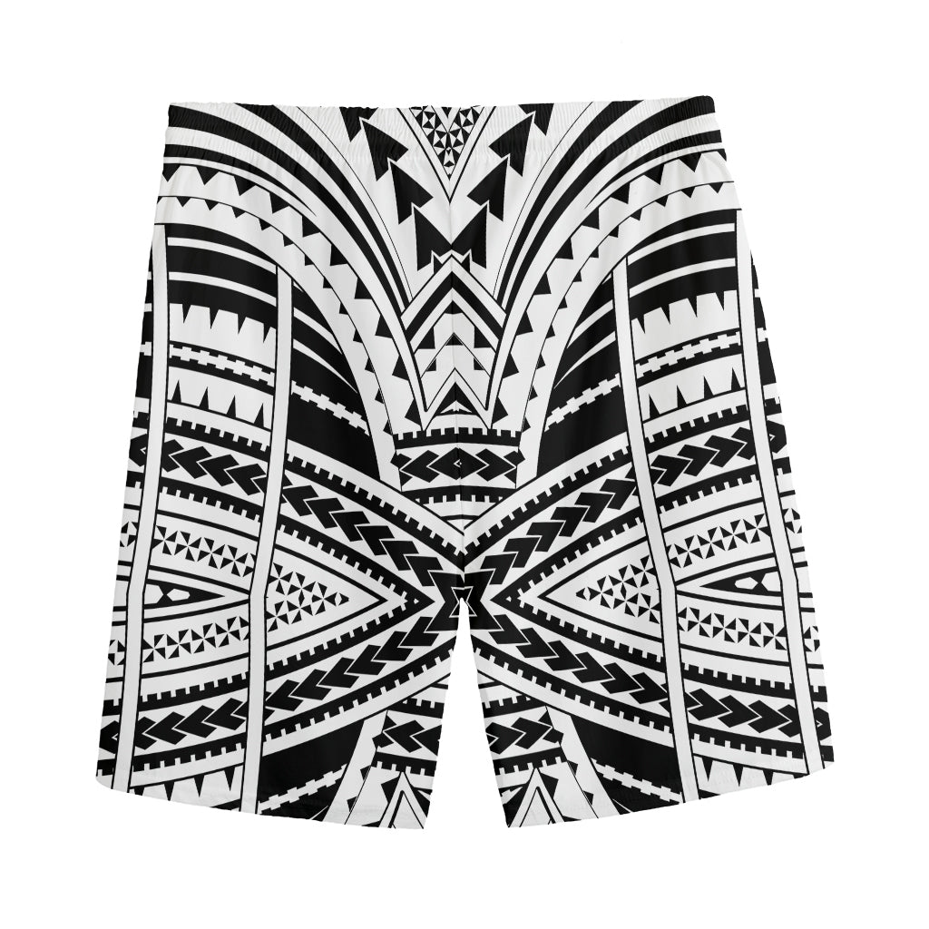 Black And White Maori Tribal Print Men's Sports Shorts