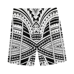 Black And White Maori Tribal Print Men's Sports Shorts