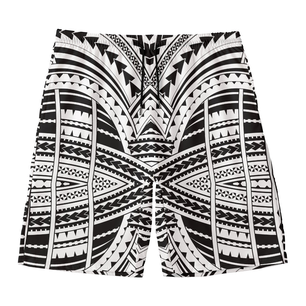 Black And White Maori Tribal Print Men's Swim Trunks