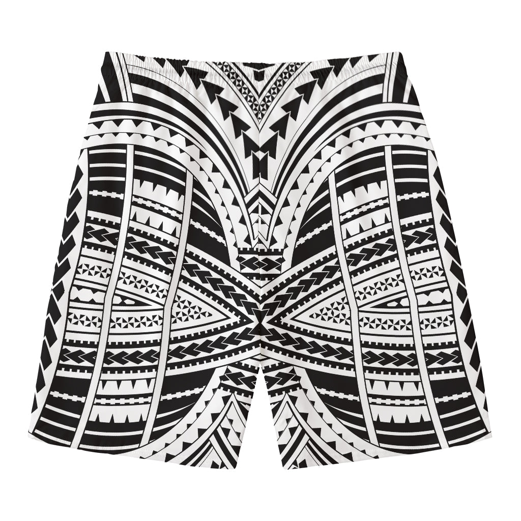 Black And White Maori Tribal Print Men's Swim Trunks