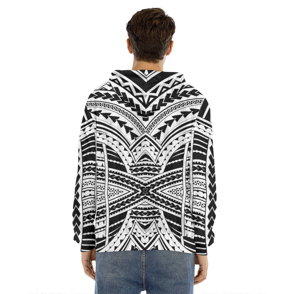 Black And White Maori Tribal Print Men's Velvet Pullover Hoodie