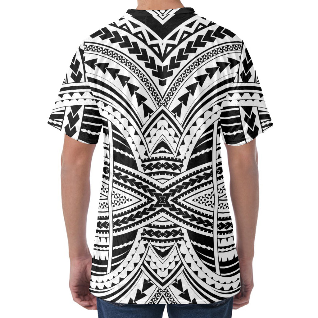 Black And White Maori Tribal Print Men's Velvet T-Shirt