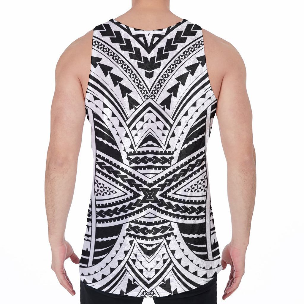 Black And White Maori Tribal Print Men's Velvet Tank Top