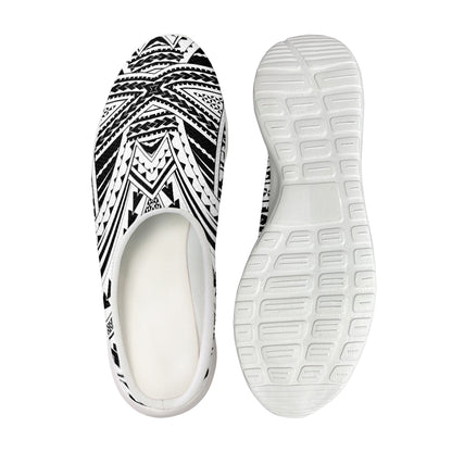 Black And White Maori Tribal Print Mesh Casual Shoes