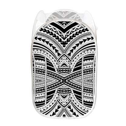 Black And White Maori Tribal Print Mesh Laundry Hamper