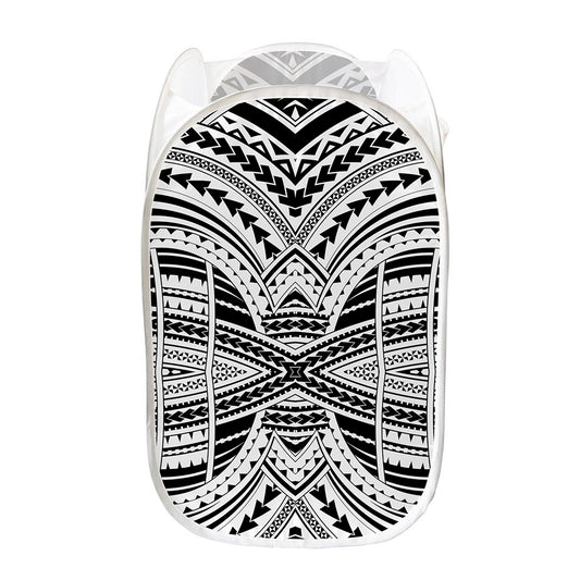 Black And White Maori Tribal Print Mesh Laundry Hamper